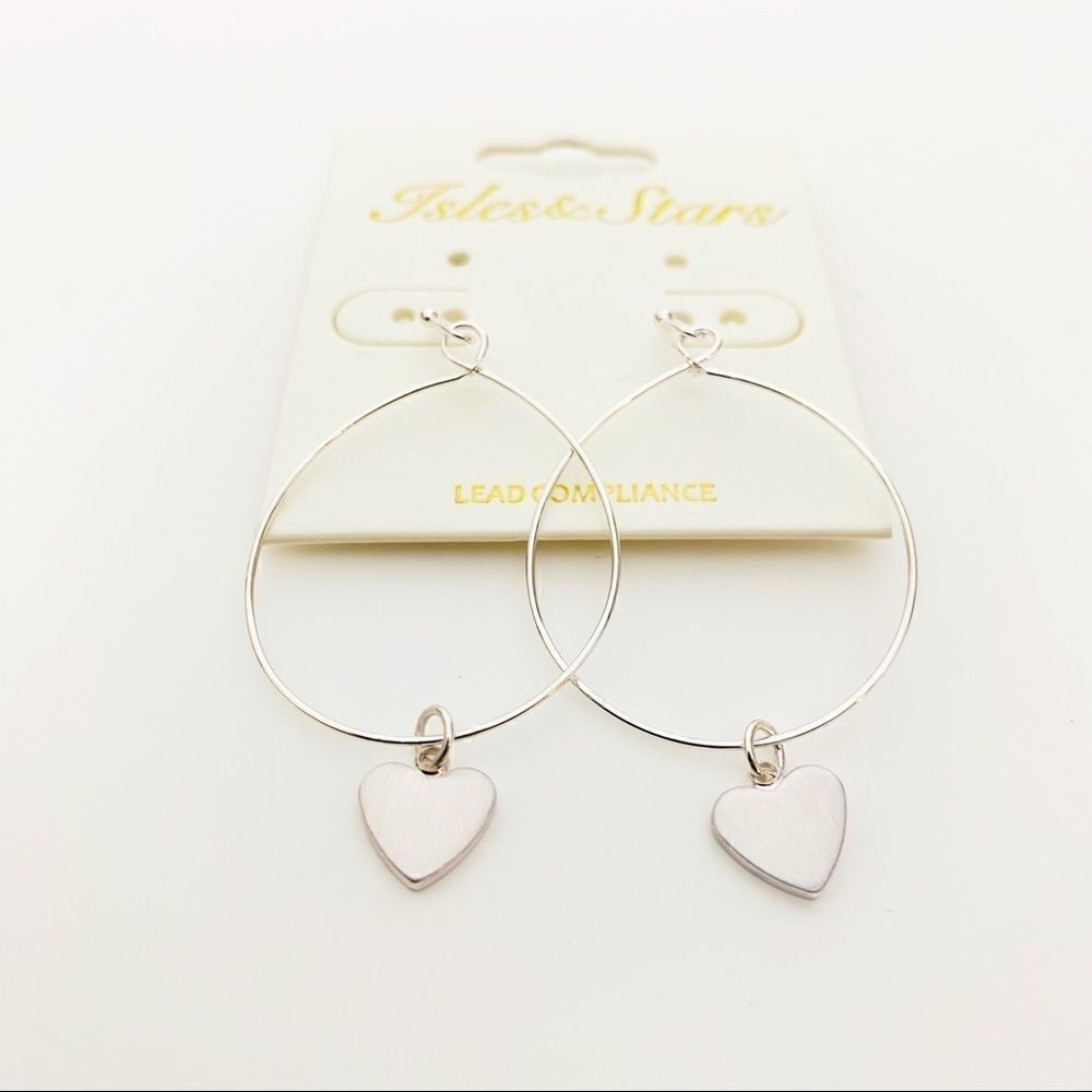 Heart Charm Dangle Hoops, Set of 2 Silver/Gold - Picture 10 of 11